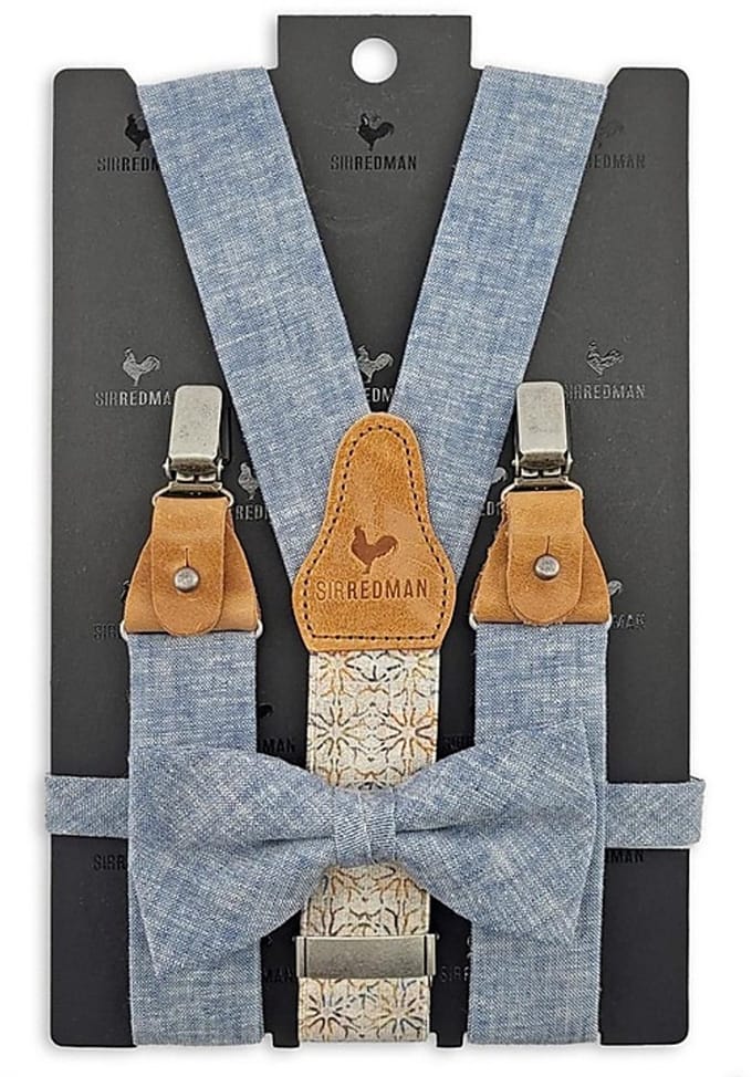 Sir Redman - Bretels met strik - bretels combi pack Charming Chambré Blue - lichtblauw