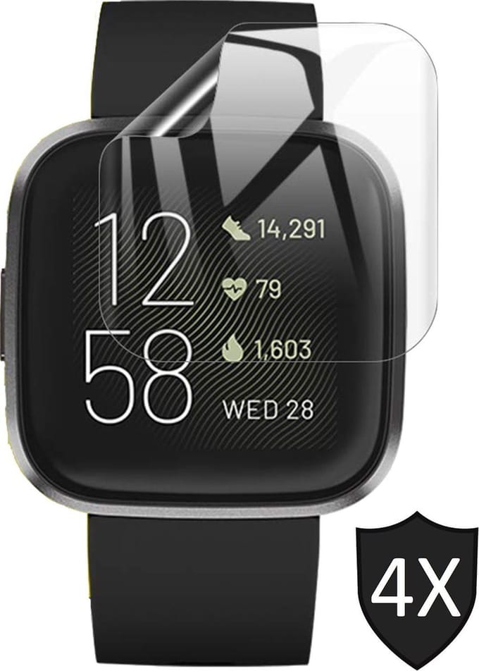 Screenprotector geschikt voor FitBit Versa 2 - PET Glas Folie Screen Protector - 4 Stuks