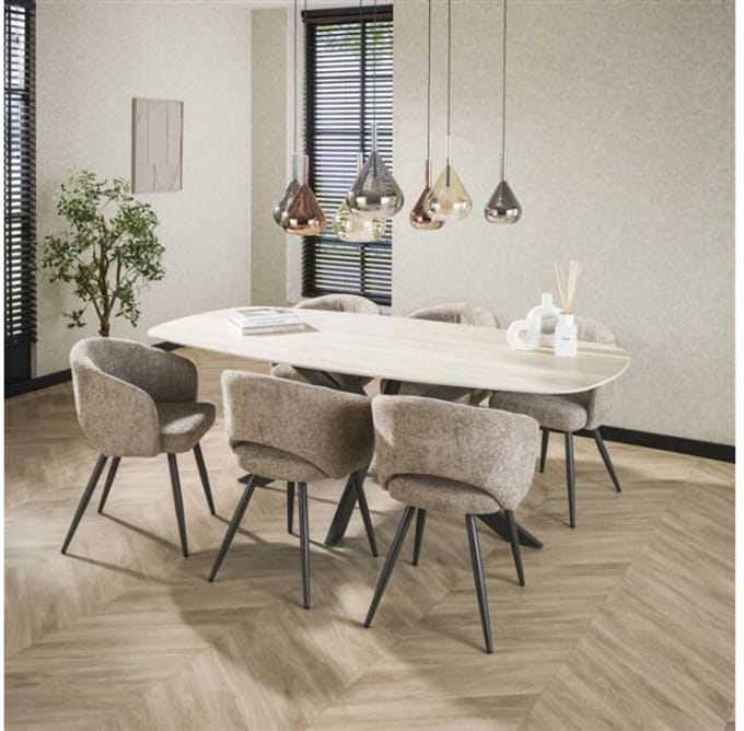Eettafel Romano Deens ovaal travertin keramiek 180 cm - Beige
