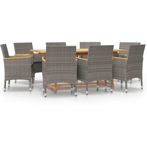 vidaXL - 9-delige - Tuinset - met - kussens - grijs