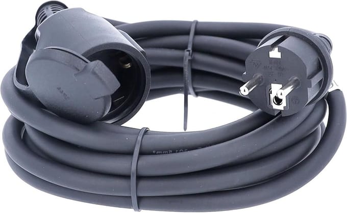 Rubberen Verlengkabel - Contactspoel Plug IP44 - 5 meter Kabellengte - Zwart.