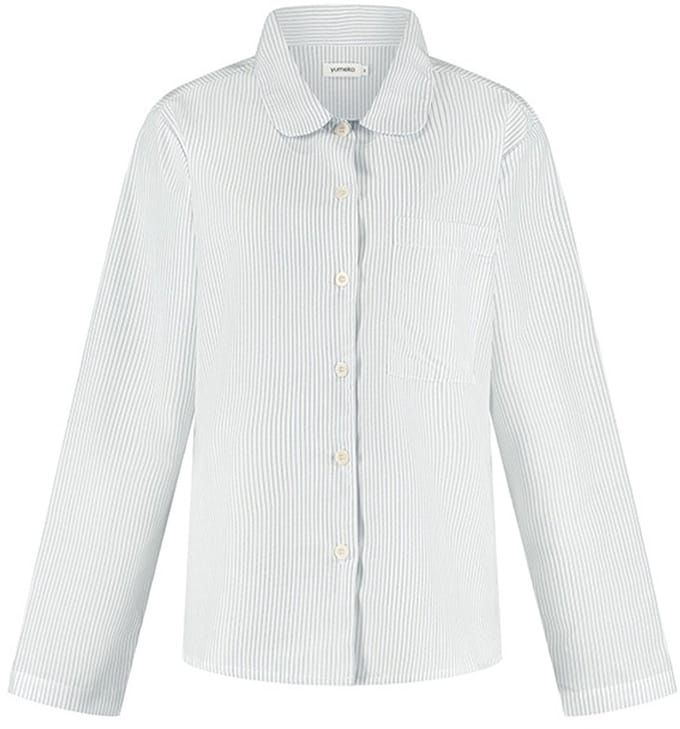 Yumeko pyjamashirt dames katoen TENCEL™ wit/blauw stripe m