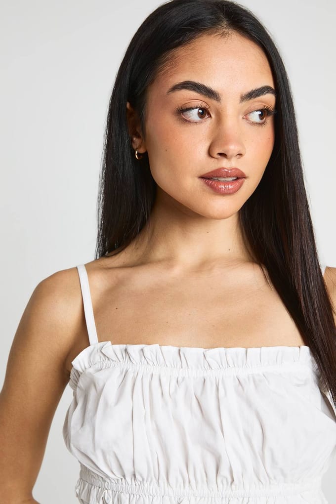 boohoo Dames Poplin Gerimpeld Cami Topje | Wit | Maat: 38