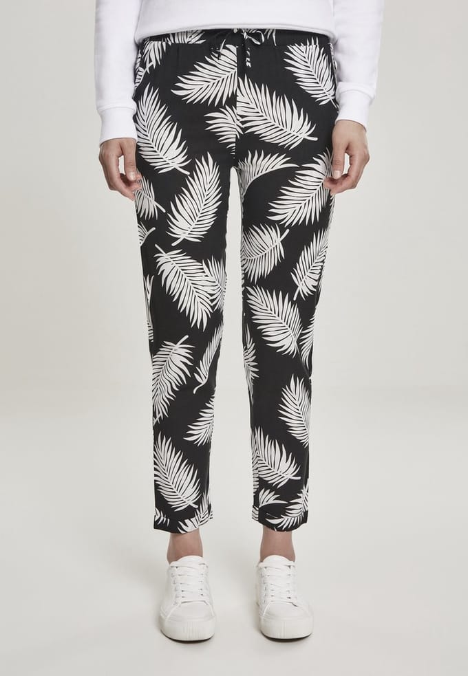Urban Classics - Elastic Waist AOP Capri broek - XS - Zwart/Wit
