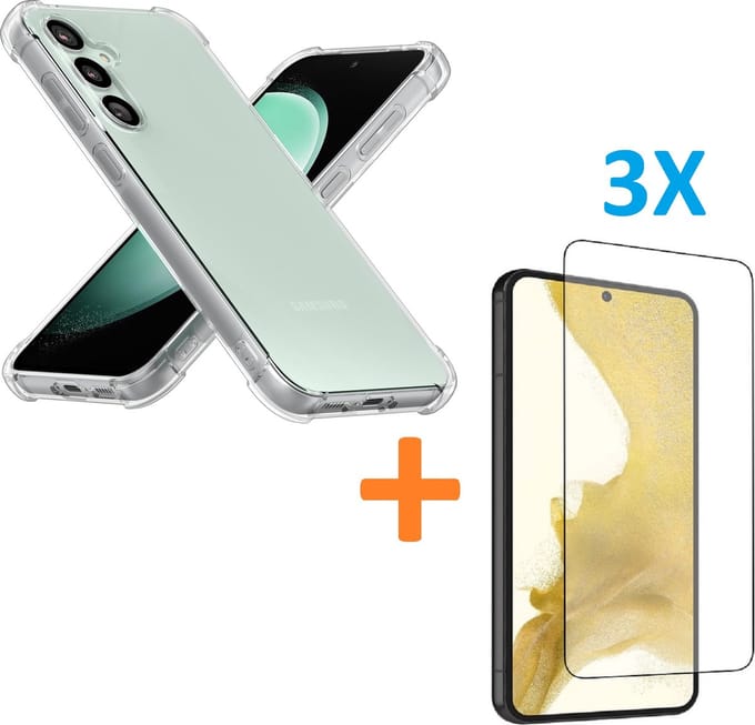 Anti-Shock silicone hoesje met 3 Pack Tempered glas Screen Protector Geschikt voor: Samsung Galaxy S23 Plus