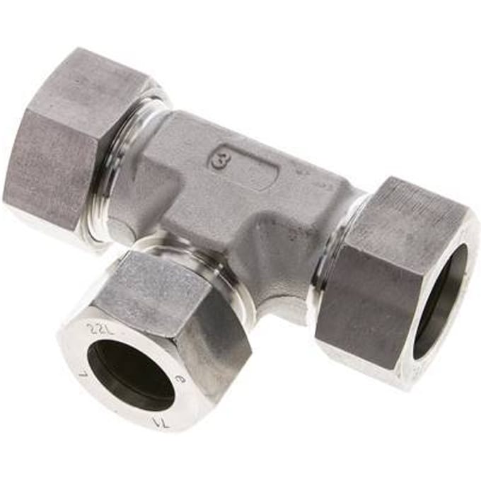 22L & 28L RVS T-stuk Snijringkoppeling 160bar ISO 8434-1