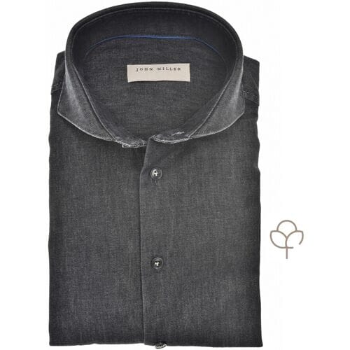 John Miller Overhemd Slim Solid Color Denim Zwart / male