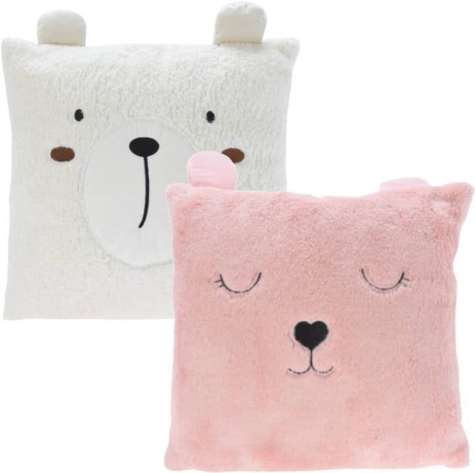 Excellent Houseware Dieren sierkussen - kinderkamer - roze / wit - 43 cm - polyester - met oren
