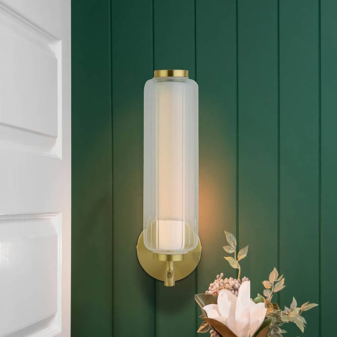 Searchlight LED wandlamp Mod, messingkleurig, dimbaar in 3 stappen, staal