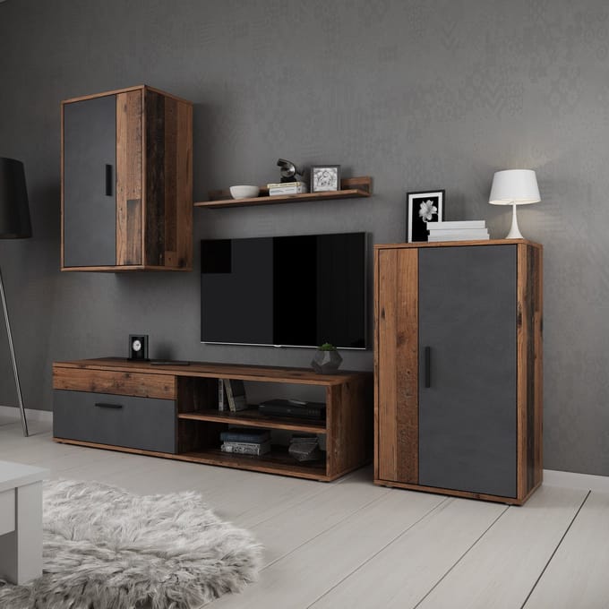Meubella - Wandmeubel Bellini - Grijs - Donker Old Wood