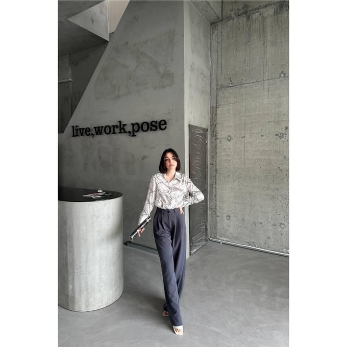 Geometrische Print Lange Mouwen Shirt met Knopen Sluiting