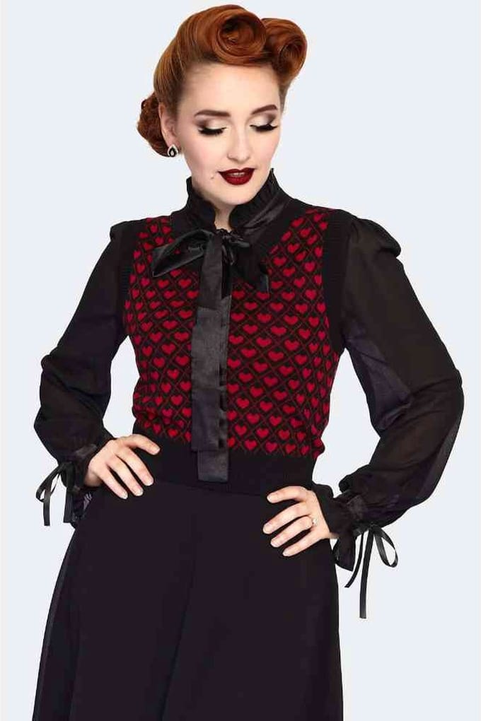Voodoo Vixen - Heart Pattern Mouwloze top - M - Zwart