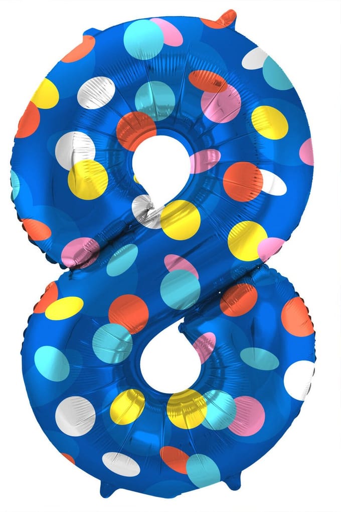 Folieballon Cijfer 8 Colorful Dots - 86 cm
