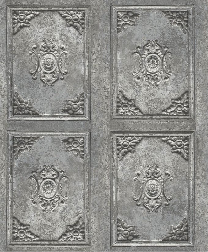 Horizons barok panelen grijs (ornament vliesbehang, grijs)