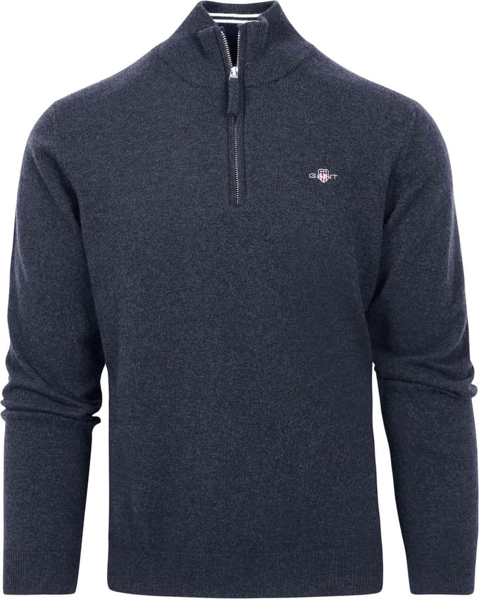 Gant Halfzip Wol Trui Logo Navy - Maat L - Heren - Schipperstrui