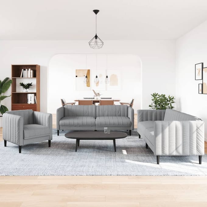 vidaXL - 3-delige - Loungeset - stof - lichtgrijs