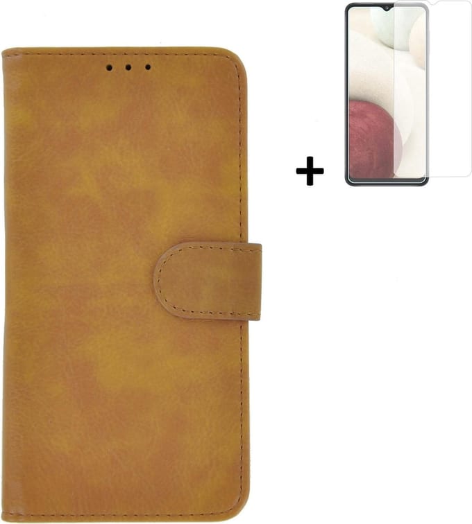 Hoesje Geschikt voor Samsung Galaxy A03s - Screenprotector A03s - Wallet Bookcase Bruin + Screenprotector