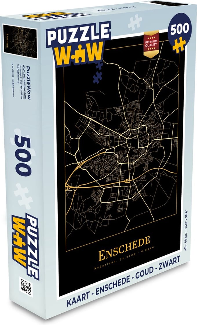 Puzzel Kaart - Enschede - Goud - Zwart - Legpuzzel - Puzzel 500 stukjes