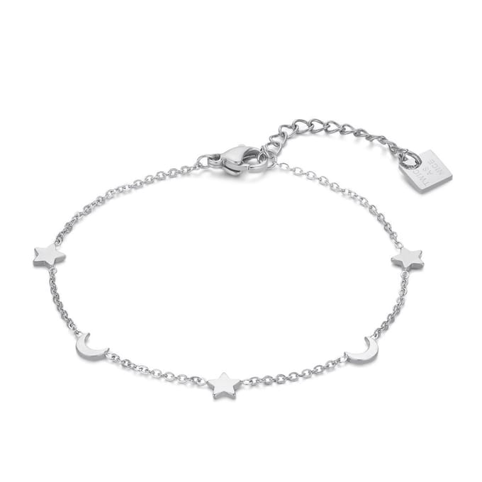 Twice As Nice Armband in edelstaal, sterretjes en maantjes 16cm+3cm