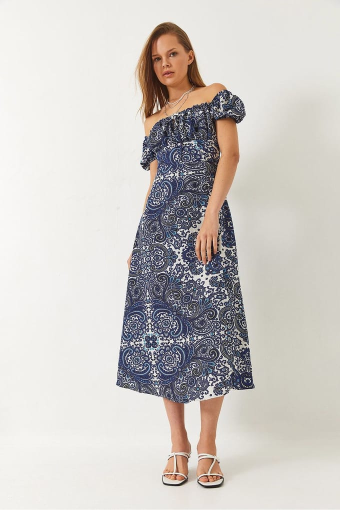Patroonloze Strapless Midi-jurk met Striksluiting