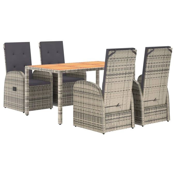 vidaXL - 5-delige - Tuinset - met - kussens - poly - rattan - grijs