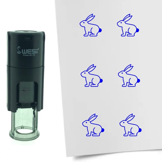 CombiCraft Stempel Paashaas 10mm rond - blauwe inkt