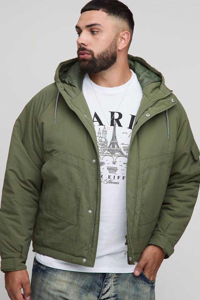 Plus Regular Fit parka met naaddetails en capuchon | Khaki | Size 2XL