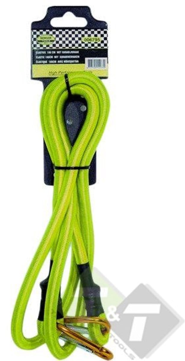 gele elastiek met karabijnhaak180cm - spanelastiek met haken - elastiek spanners