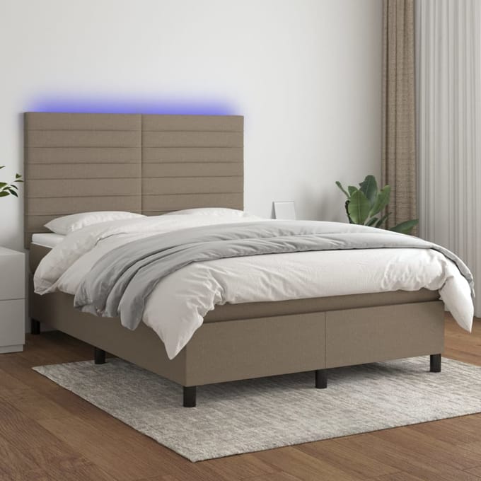 vidaXL - Boxspring - met - matras - en - LED - stof - taupe - 140x200 - cm