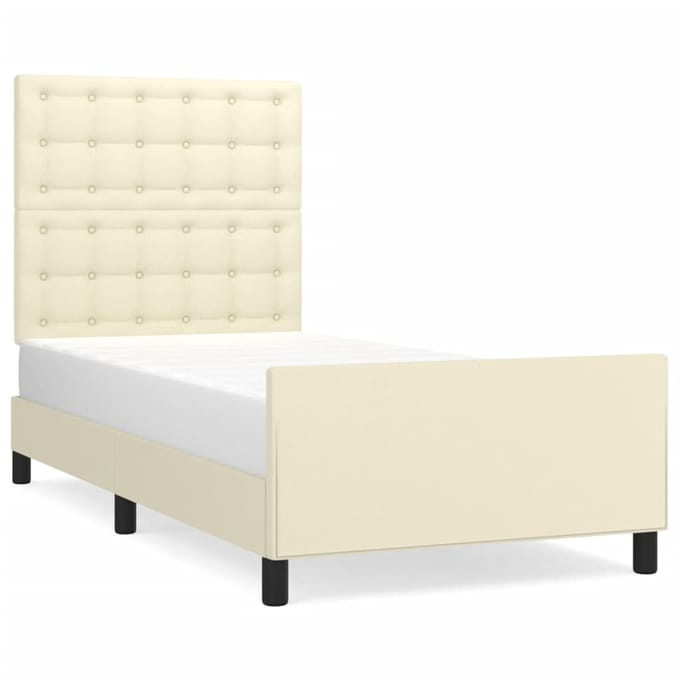 vidaXL - Bedframe - met - hoofdbord - kunstleer - crèmekleurig - 90x200 - cm