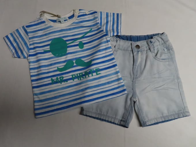 Ensemble - Jongens - T shirt piraat + jeans short - 18 maand 86