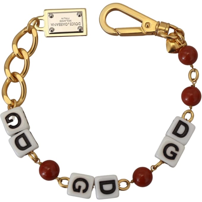 Dolce & Gabbana Gouden Ketting Messing Kralen Kreeftsluiting Logo Vrouwenarmband