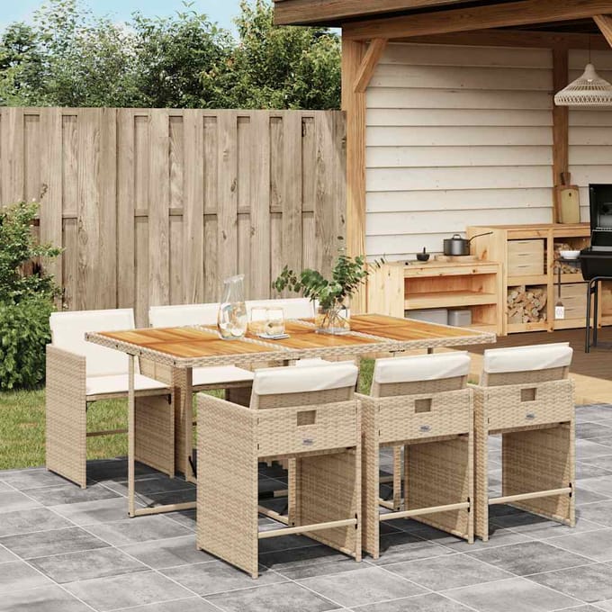 vidaXL - 7-delige - Tuinset - met - kussens - poly - rattan - beige