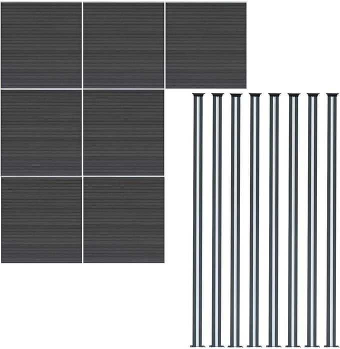 Composiet schutting paneel x7&led-palen x8 - grijs - 1218x185