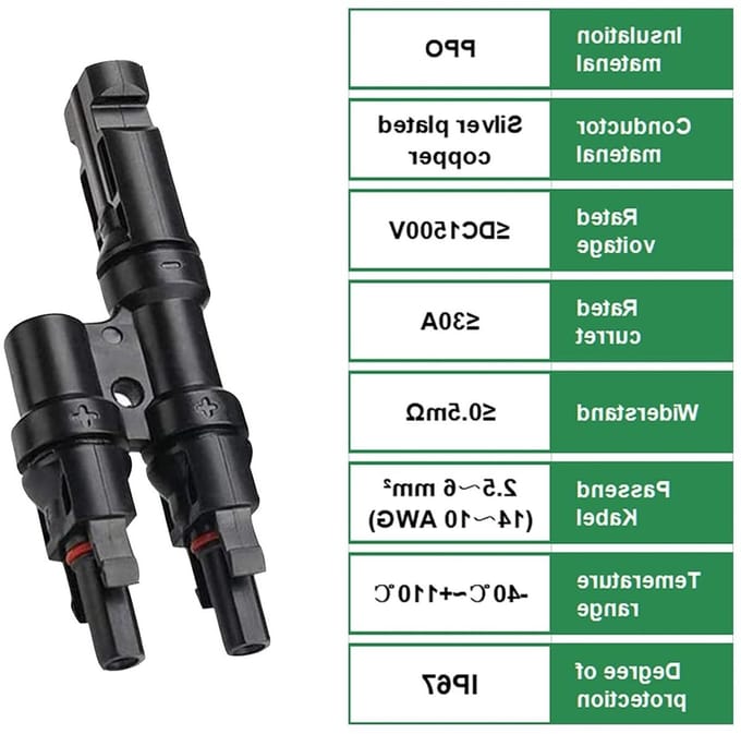 Y Plug Male/Female, T Type Solar Connector voor Zonne-energie, Duurzame Solar Kabel Plug en Accessoires