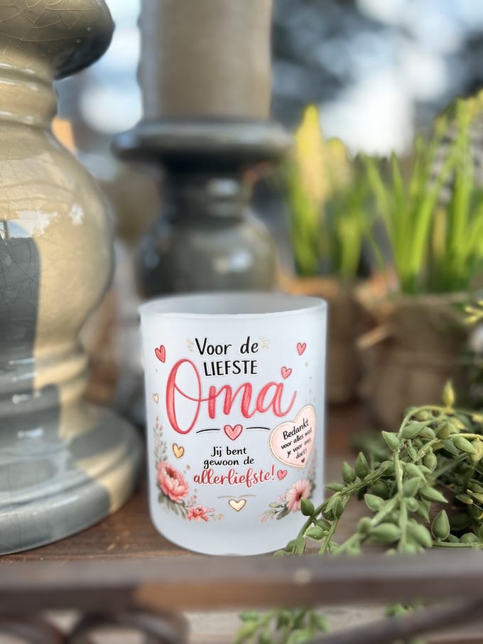 Creaties van hier - Theeglas mat - Voor de liefste oma - cadeau - mok