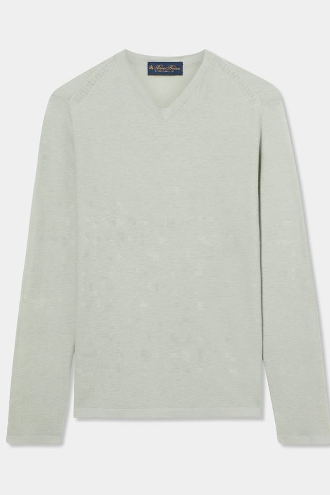Brooks Brothers V-neck Organic Cotton Teal Größe: M | Pullover Outlet | Herren | Cyan