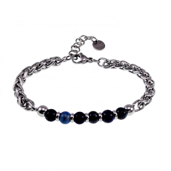 Armband Unisex - RVS - Visgraat Schakelarmband met Lapis Lazuli Stenen - Dames - Heren