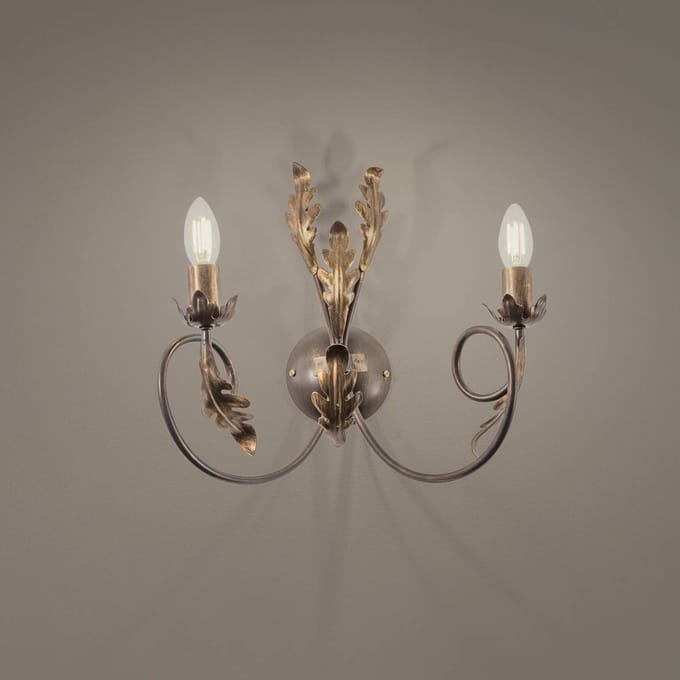 ONLI Grietje wandlamp, 2-lamps, bronskleurig, metaal, E14