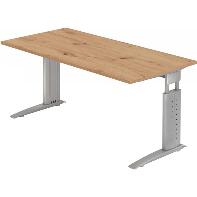 UNDA 16 S | Bureau - 160 x 80 Tafelhoogte I In hoogte verstelbaar Essen-Eik/Zilver