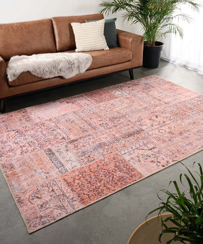 Patchwork vloerkleed - Fade Heritage beige/terracotta 76x150