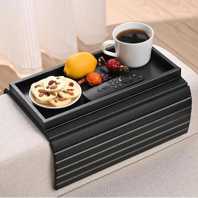Flexibele en Vouwbare Sofa Tray voor Armleuning - Antislip Bamboe Plank voor Tablets, Snacks en Mobiele Telefoons