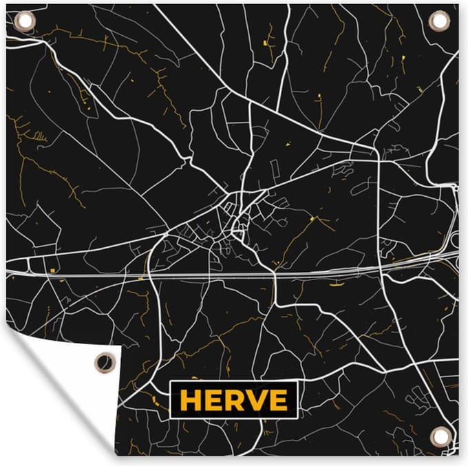 Tuindoek Plattegrond - Goud - Kaart - Herve - Stadskaart - 100x100 cm
