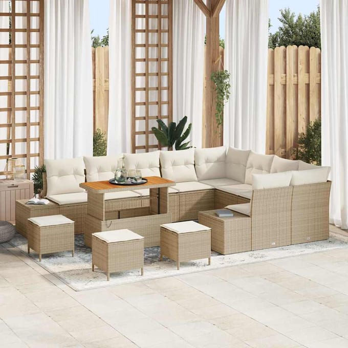 vidaXL - Tuinbank - Set - 13 - st - 12-zits - Beige - Poly - rattan