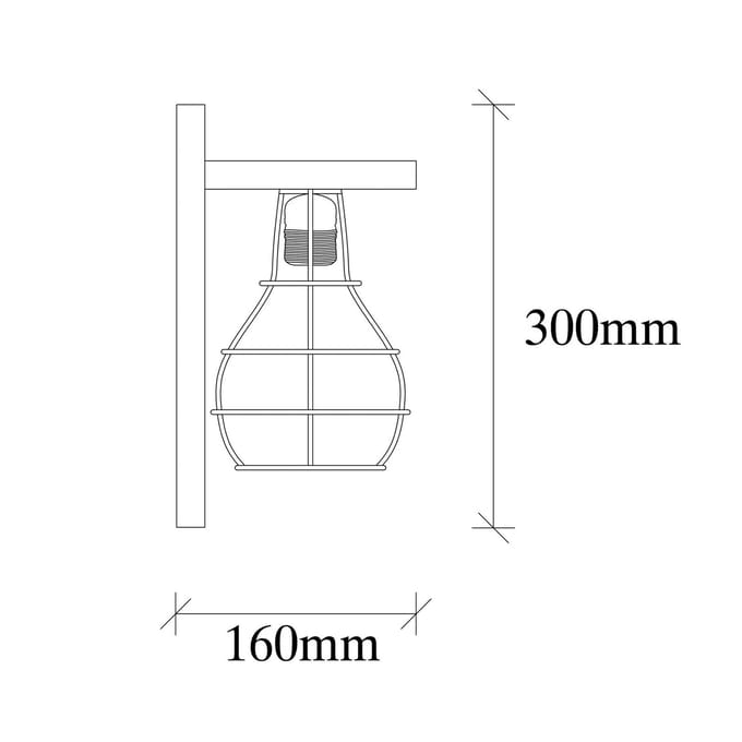 Opviq Erebos 121-A wandlamp, hout, zwarte kooi kap