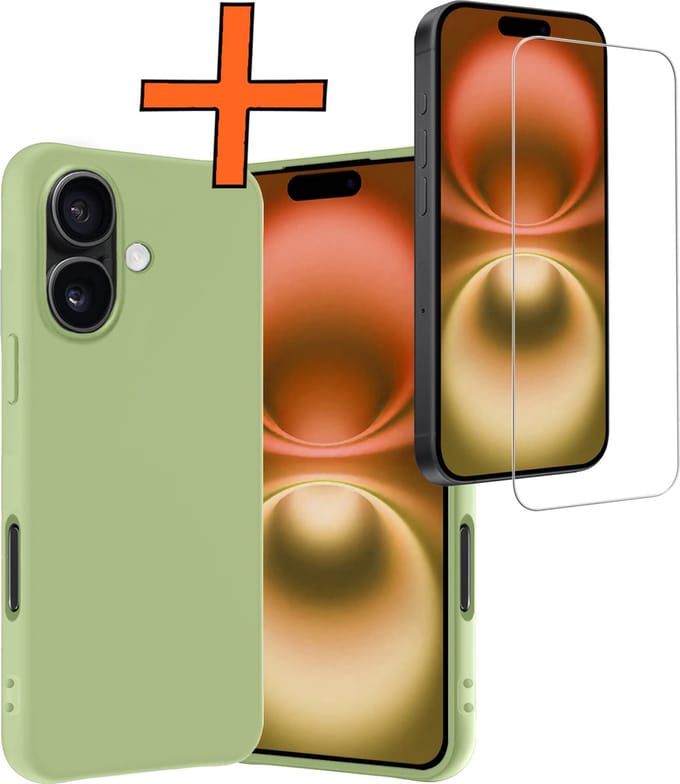 Hoes - Met Screenprotector - Geschikt voor Apple iPhone 16 Plus - Sterk & Shockproof - Back Cover - Siliconen Case - Telefoon Hoes - Groen