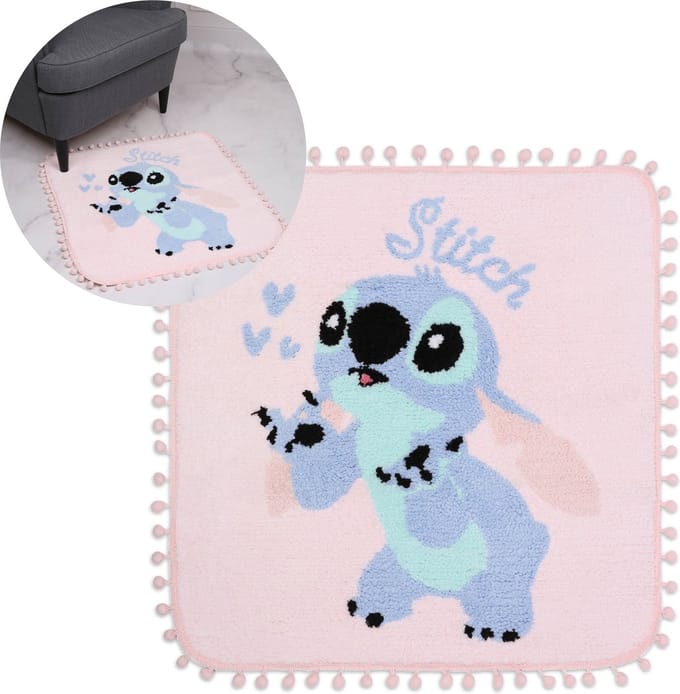 DISNEY Stitch Vierkant vloerkleed, roze, antislip 60x60cm