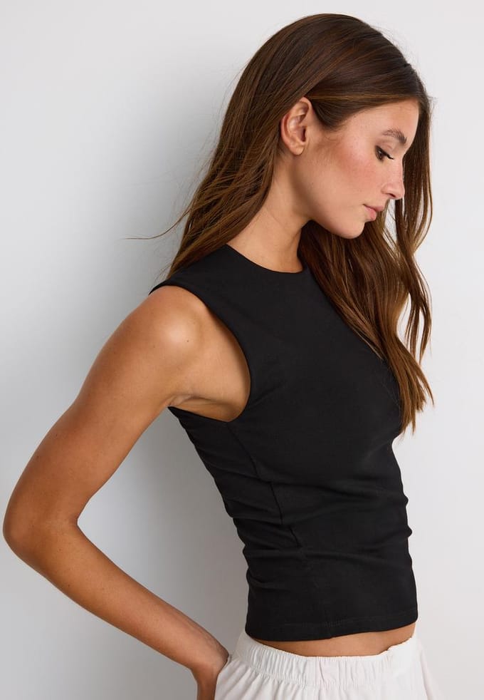 Stradivarius Basic mouwloos T-shirt  Zwart S