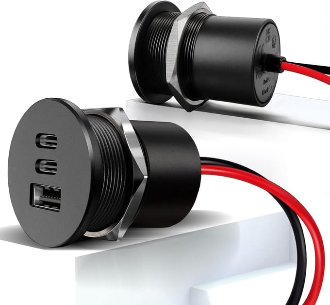 Thijox - 12V USB C Autolader Inbouw USB-oplader Aluminium Auto Camper Socket, Type A + Type C, Dubbele PD3.0 & QC3.0 Snel Opladen voor Auto Boot Carav