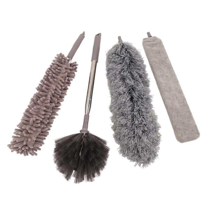 6 Stuks 1 Set Microfiber Stofdoek Telescopische Stang Wasbare Spinnenwebdoek Stofdoekset voor Plafondhoek gray